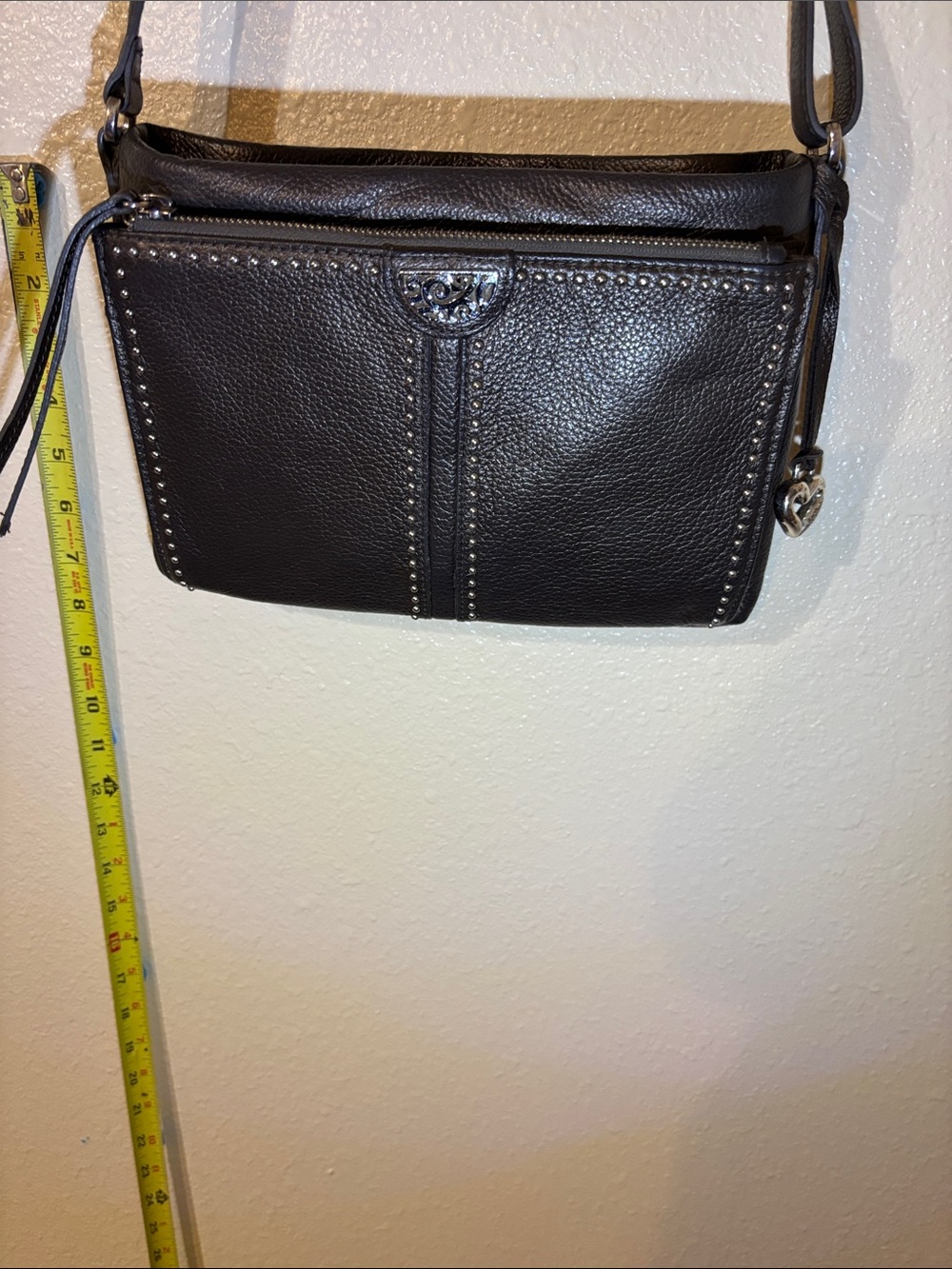 Brighton Jagger Cross Body Bronse Leather Studded Crossbody Bag